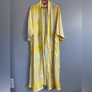 Lilly Pulitzer for Target Yellow Floral Floor Length Cover Up XXL Short Sleeve